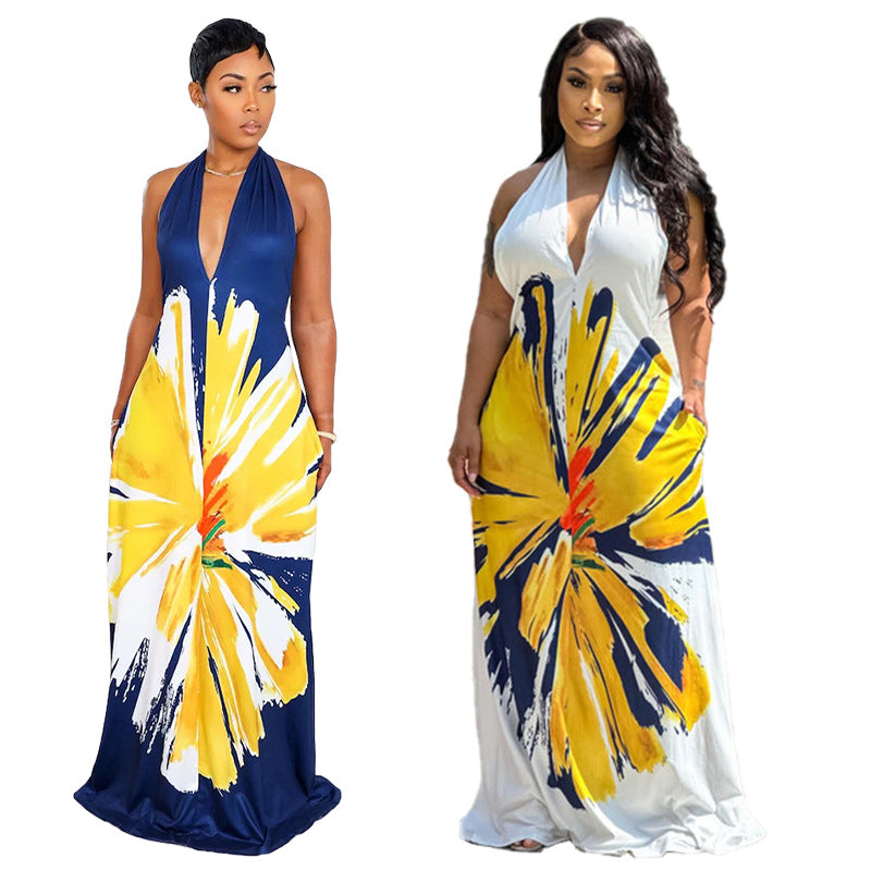 Bohemian Printed Long Dress for Women Floral Maxi Dress High Waist Boho Summer Dress