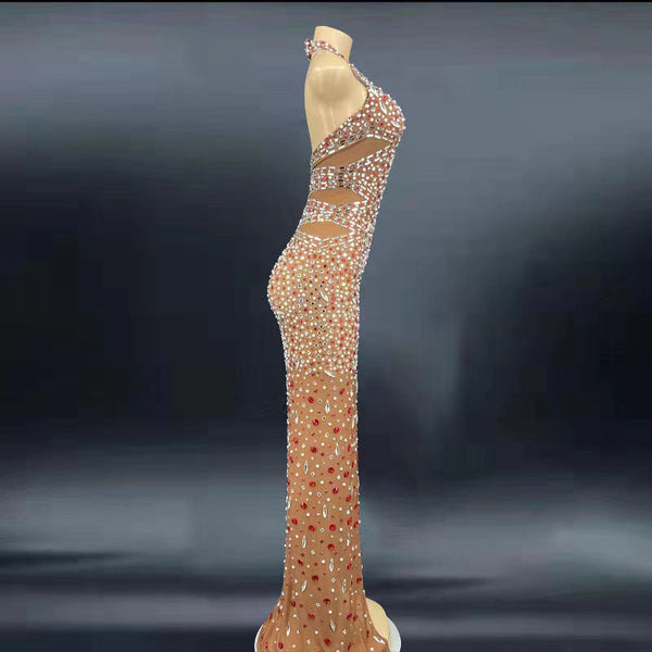 Glitter Rhinestone Prom Crystal Backless Dress Elegant Sleeveless Sequin Long Evening Dress for Women