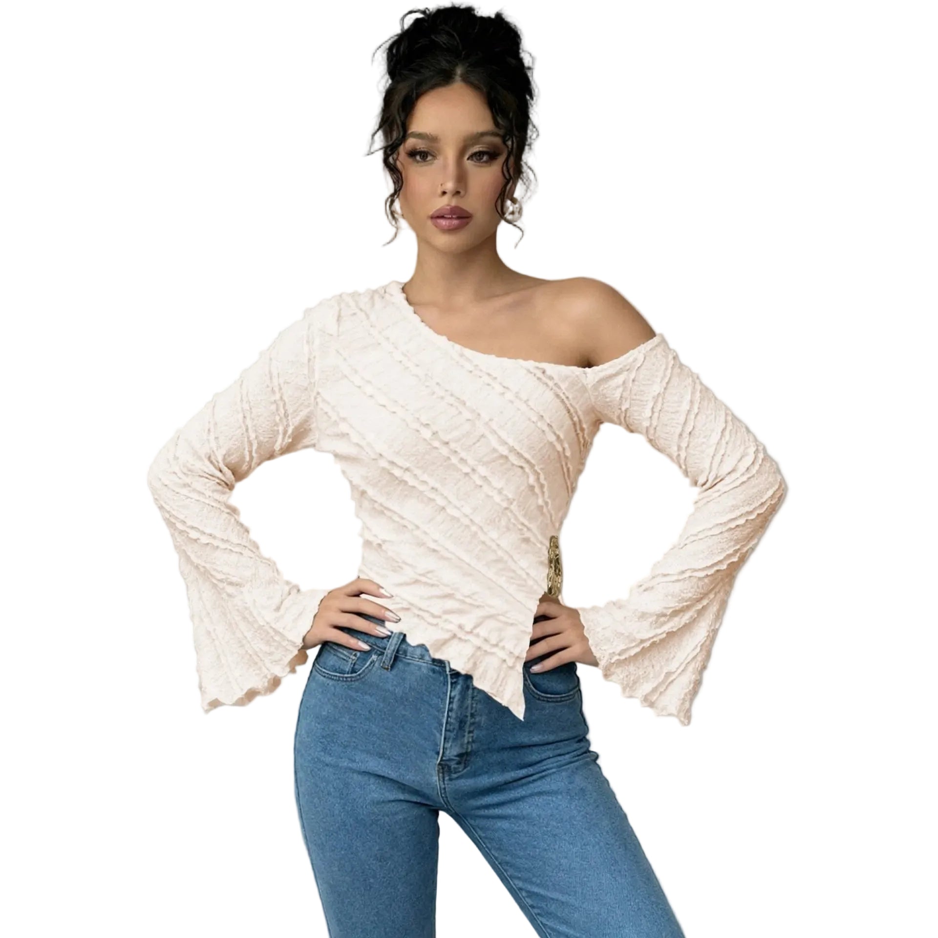Everyday Chic Stylish Top for Women Puff Sleeve Jacquard Blouse