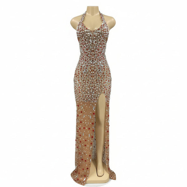 Glitter Rhinestone Prom Crystal Backless Dress Elegant Sleeveless Sequin Long Evening Dress for Women