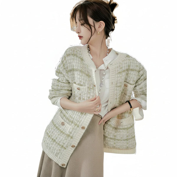 Lazy Style Cardigan Jacket for Women Medium Length Casual Knit Cardigan