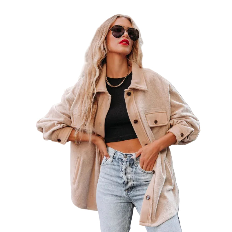 Medium Long Lapel Style Casual Coat for Women Elegant Polyester Trench Style Jacket
