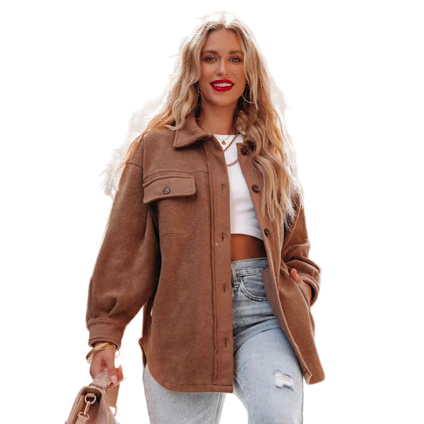 Medium Long Lapel Style Casual Coat for Women Elegant Polyester Trench Style Jacket