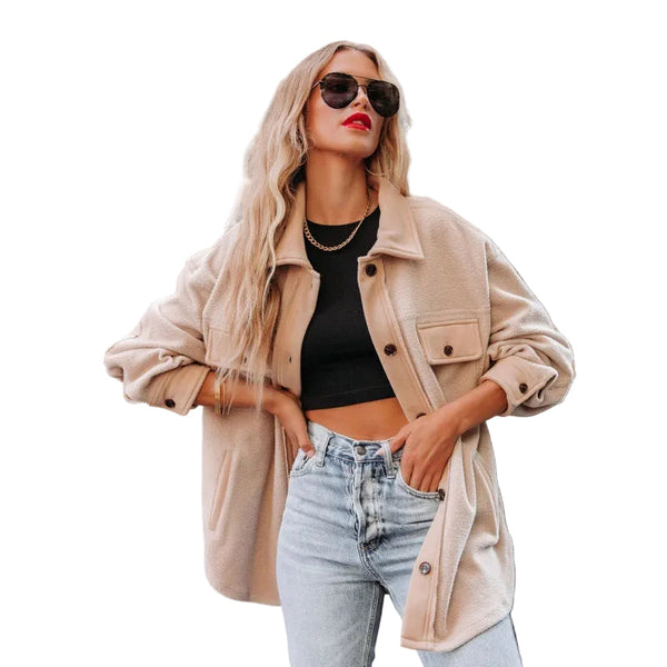 Medium Long Lapel Style Casual Coat for Women Elegant Polyester Trench Style Jacket