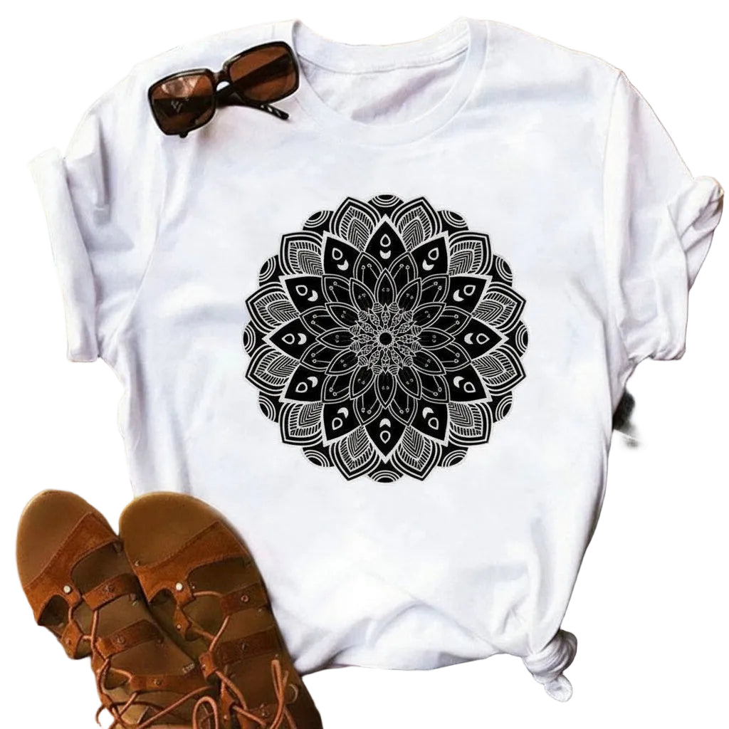 Printed T-Shirt for Women Casual Short Sleeve Graphic Tee Modal Polyester Summer Top