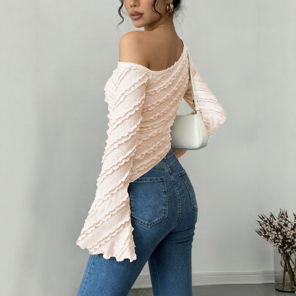 Everyday Chic Stylish Top for Women Puff Sleeve Jacquard Blouse