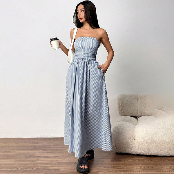 Long Pocket Dress for Women Strapless Sleeveless