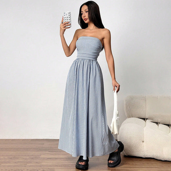 Long Pocket Dress for Women Strapless Sleeveless