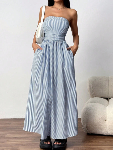 Long Pocket Dress for Women Strapless Sleeveless