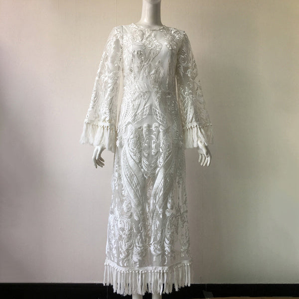 Women Lace Long Dress Elegant White Long Skirt Dress