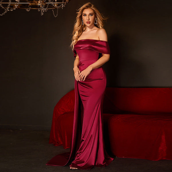 Women's High Waist Prom Evening Dress Elegant Strapless Hip Skirt Party Dress