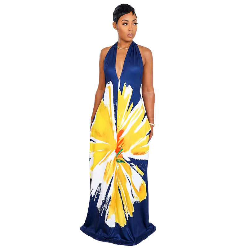 Bohemian Printed Long Dress for Women Floral Maxi Dress High Waist Boho Summer Dress