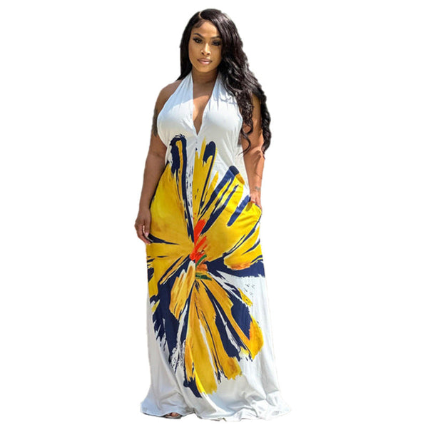 Bohemian Printed Long Dress for Women Floral Maxi Dress High Waist Boho Summer Dress
