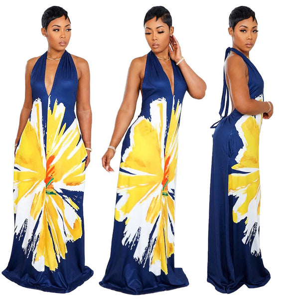 Bohemian Printed Long Dress for Women Floral Maxi Dress High Waist Boho Summer Dress
