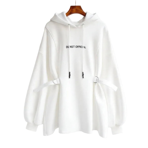 Medium Length Loose Hoodie Jacket for Women Casual Pullover Polyester Hooded Sweatshirt