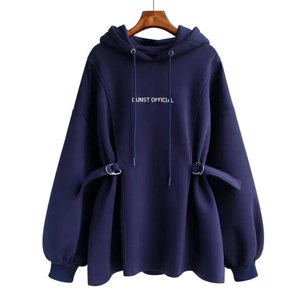 Medium Length Loose Hoodie Jacket for Women Casual Pullover Polyester Hooded Sweatshirt