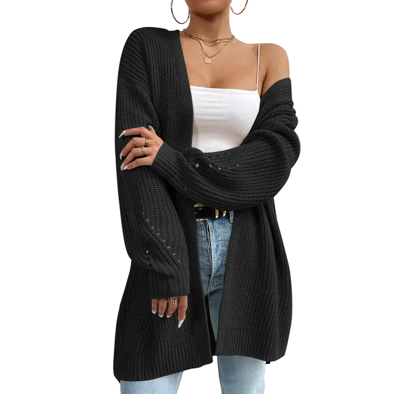 Women Solid Color Knitted Cardigan Sweater