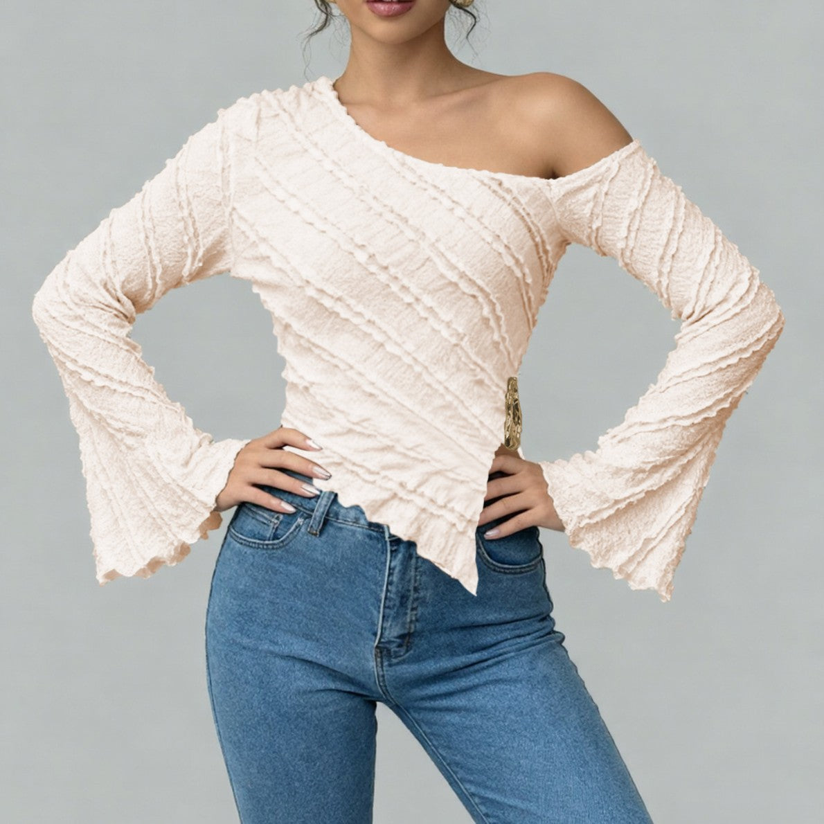 Everyday Chic Stylish Top for Women Puff Sleeve Jacquard Blouse