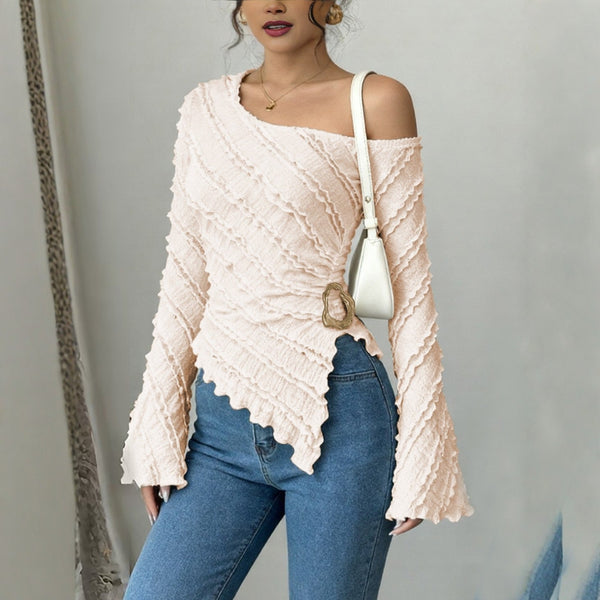 Everyday Chic Stylish Top for Women Puff Sleeve Jacquard Blouse
