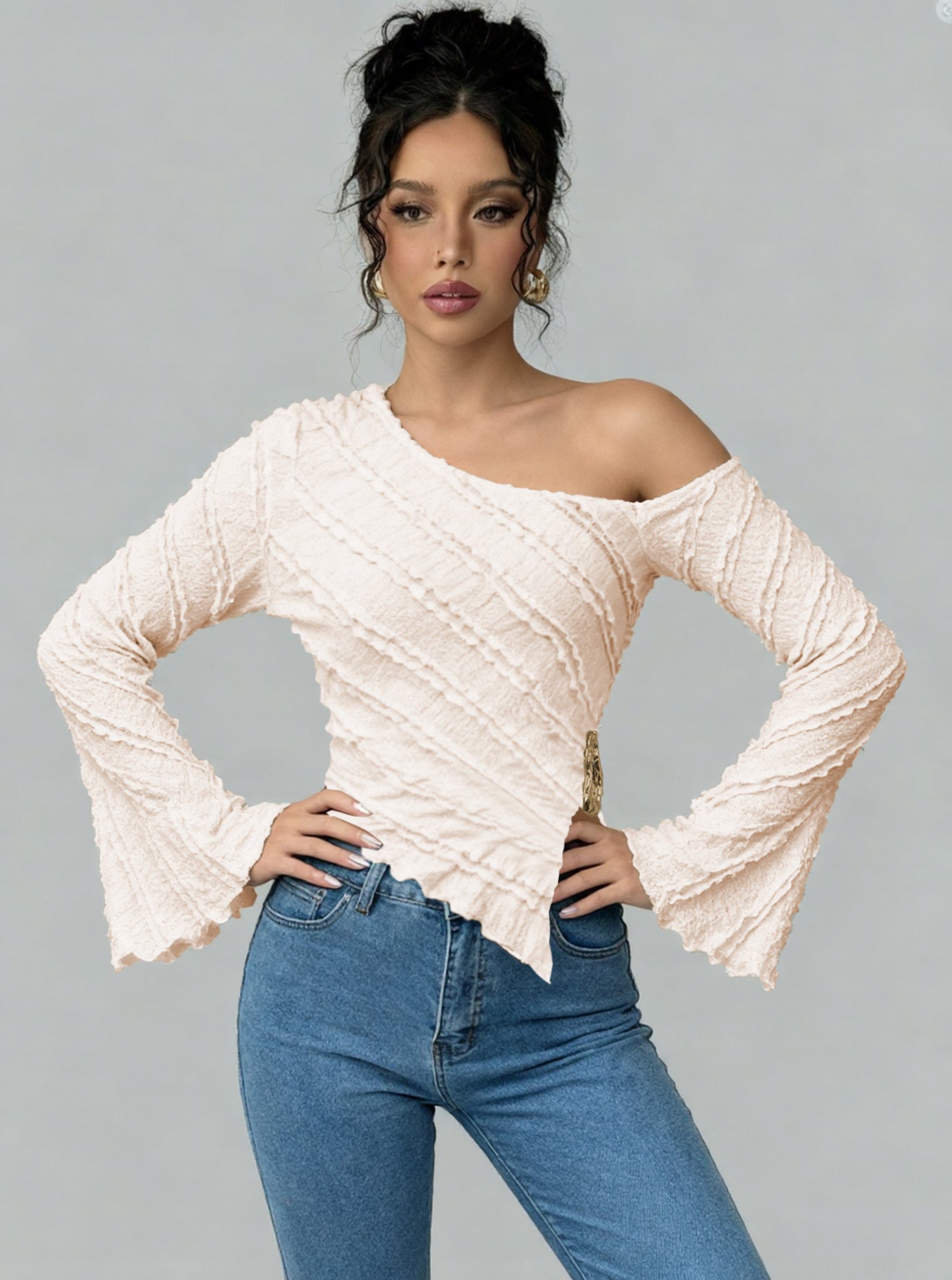Everyday Chic Stylish Top for Women Puff Sleeve Jacquard Blouse